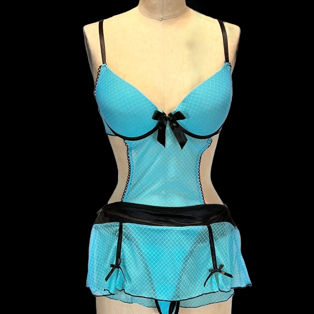 VINTAGE lingerie one piece thong open back teddy negligee‎ nighty coquette bow